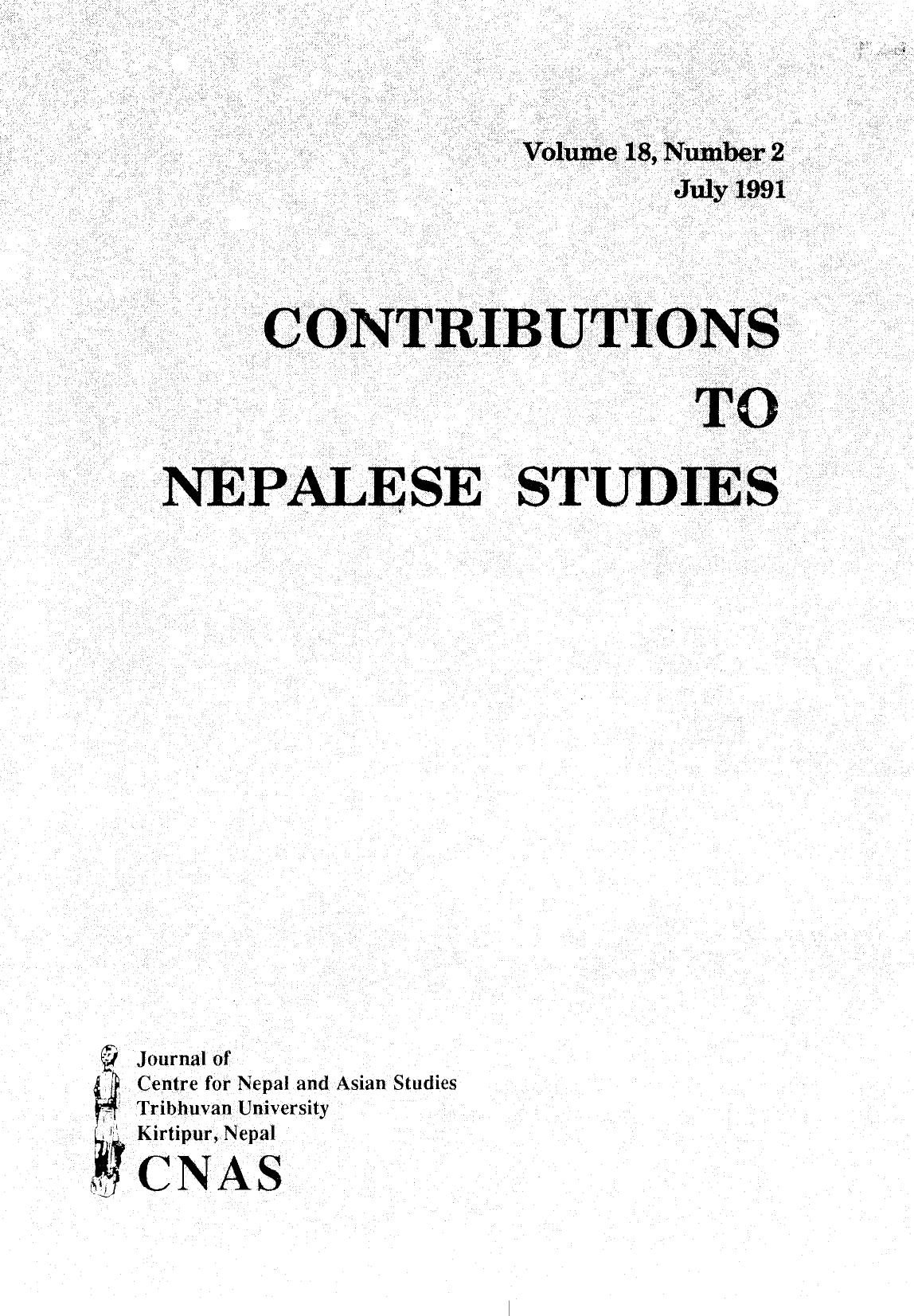 Contributions To Nepalese Studies :Volume18-02